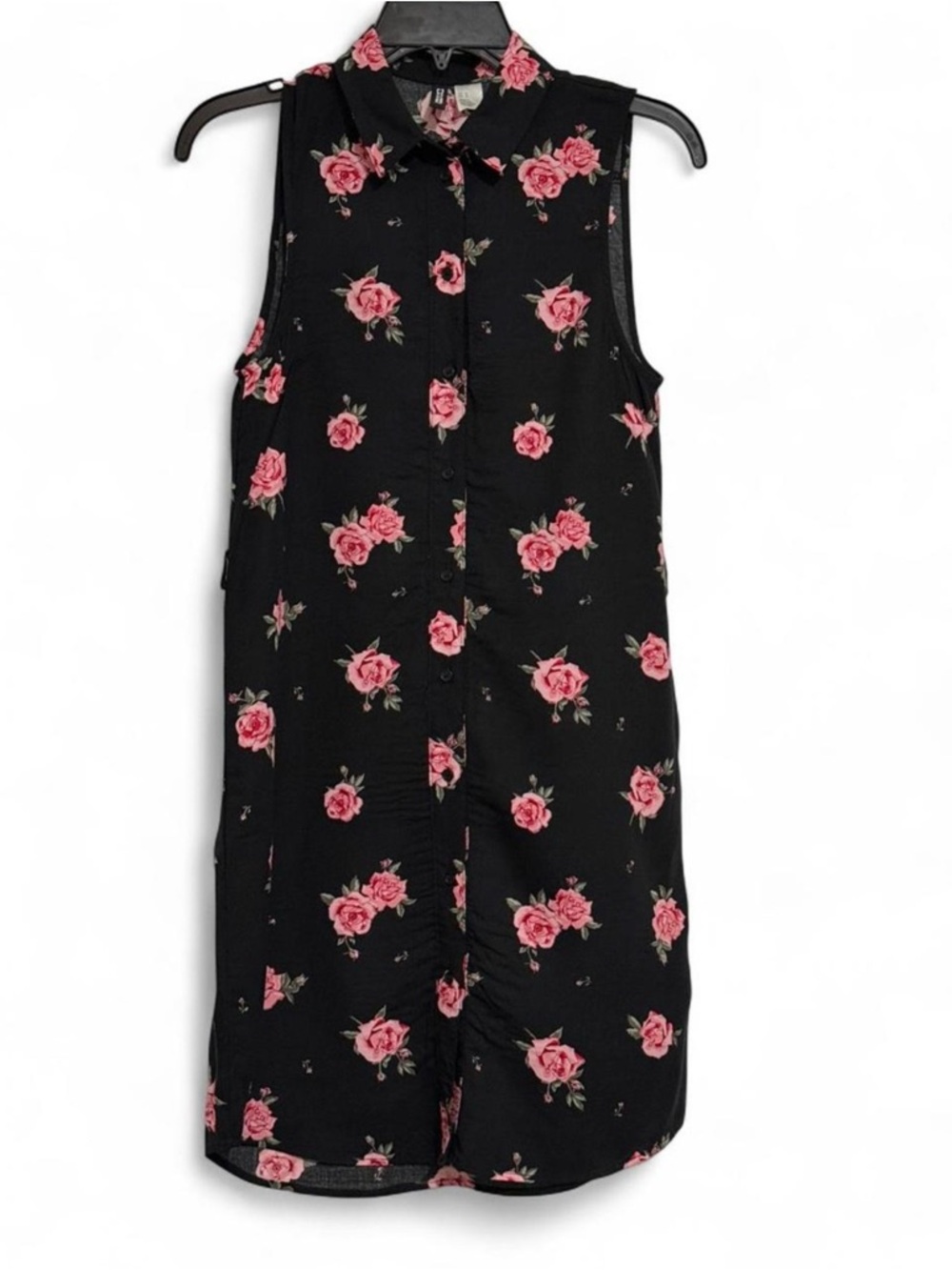 H&M Black Dress with Pink Rose Print